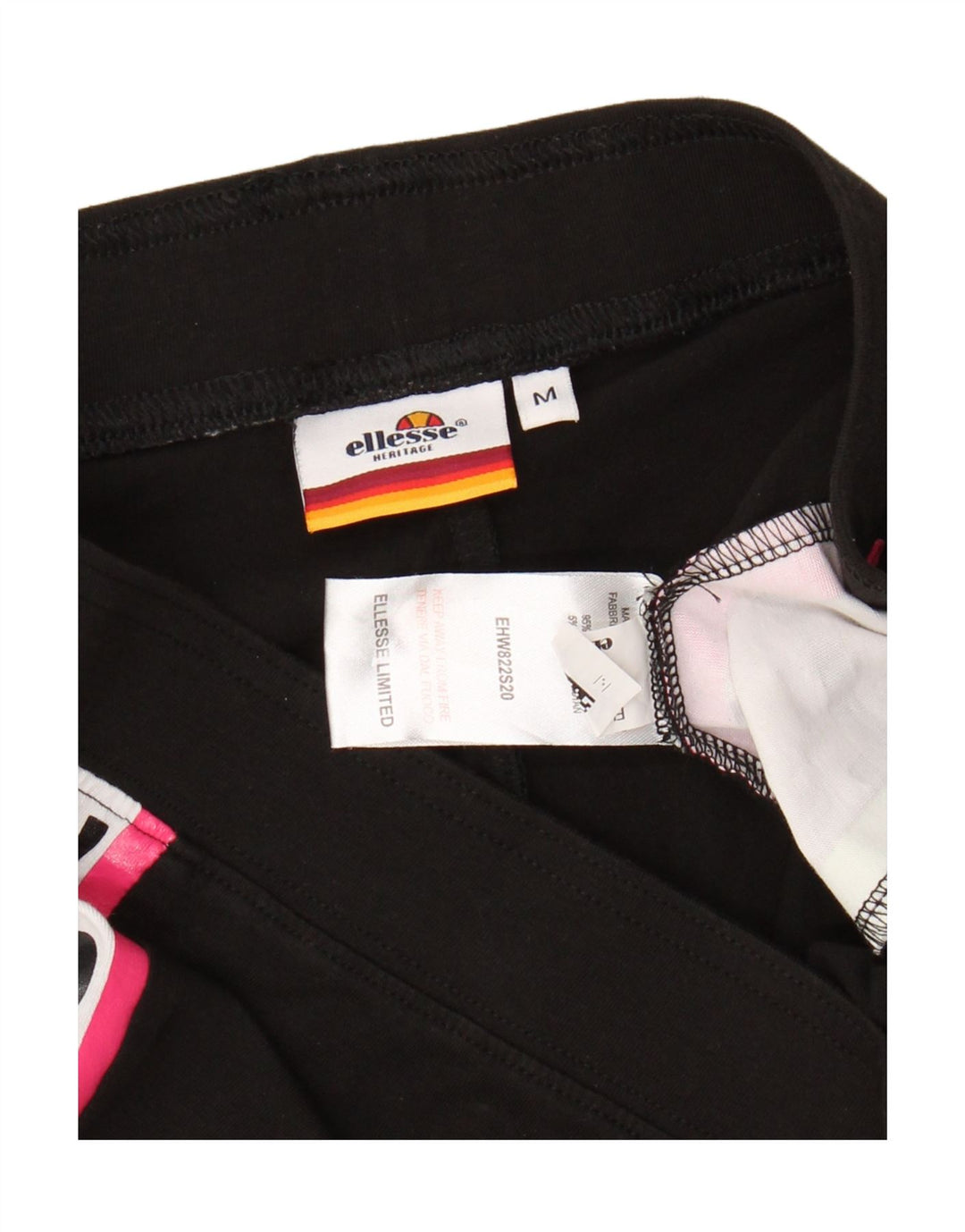 ELLESSE Womens Graphic Leggings UK 14 Medium  Black Colourblock Cotton Vintage Ellesse and Second-Hand Ellesse from Messina Hembry 