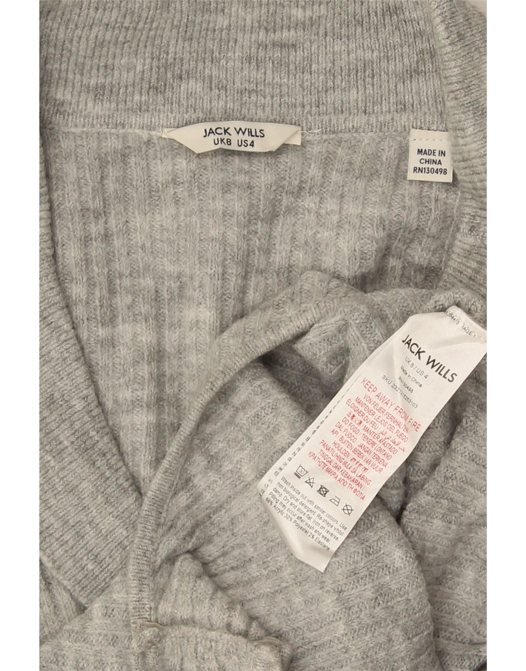 Jack Wills Body cu mânecă lungă pentru femei UK 8 Small Gri Acrilic
