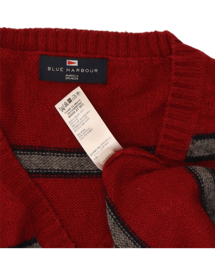 Marks & Spencer Pulover cu decolteu în V Blue Harbour pentru bărbați, cu dungi roșii mari