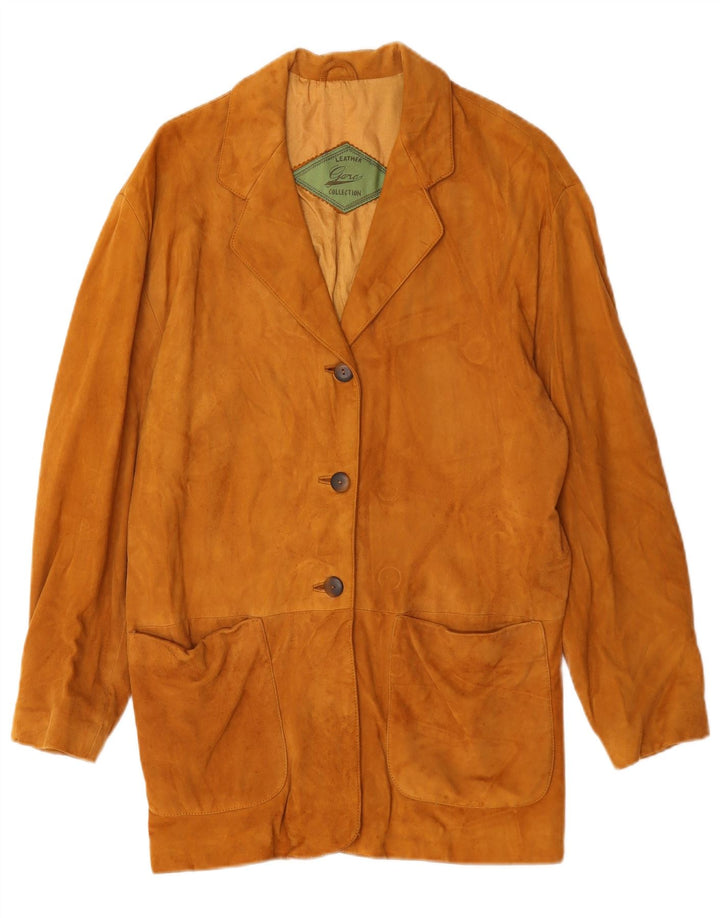 Jachetă vintage din piele cu 3 nasturi pentru femei UK 14, maro mediu, piele