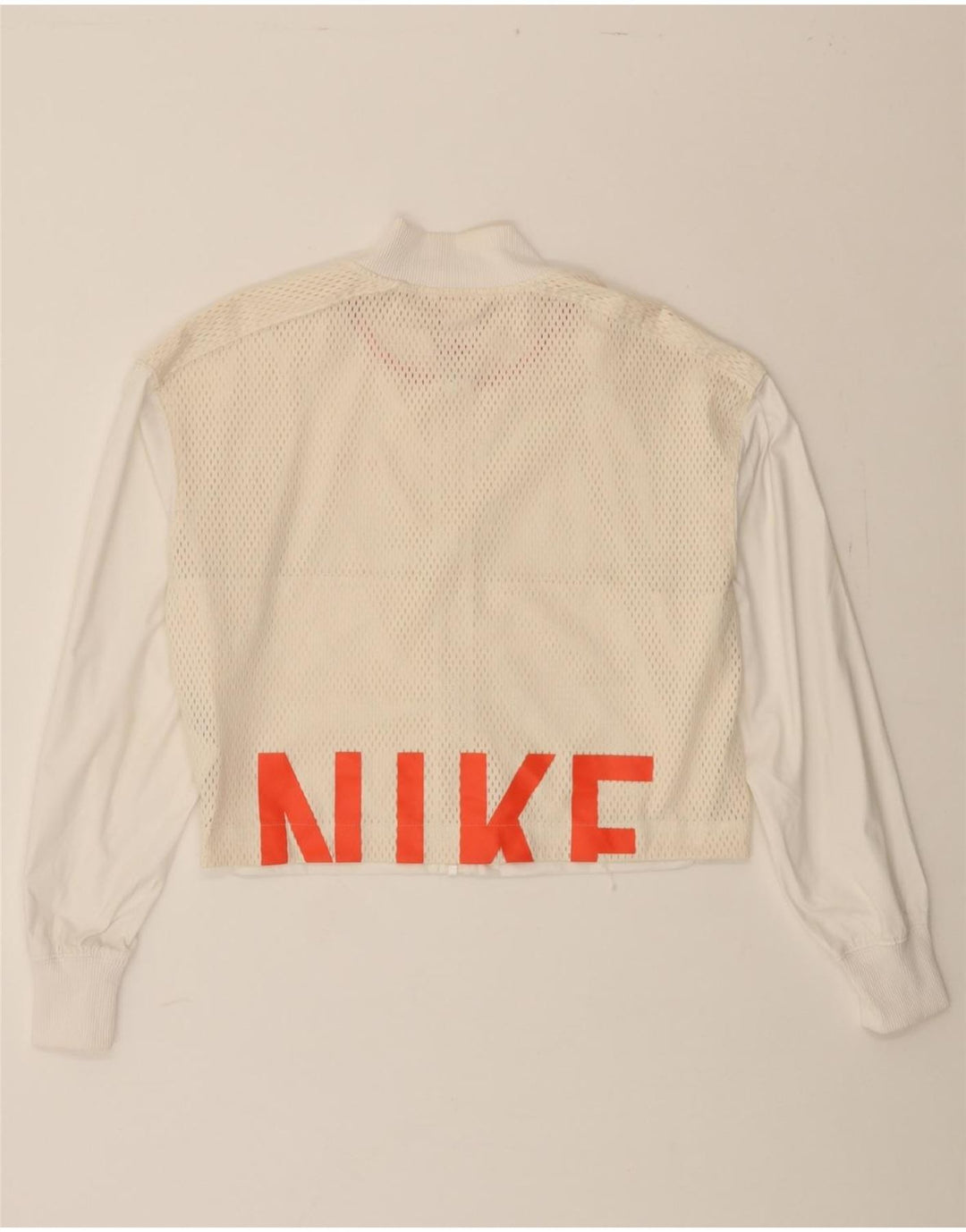 NIKE Womens Graphic Crop Tracksuit Top Jacket UK 14 Medium Off White Vintage Nike and Second-Hand Nike from Messina Hembry 