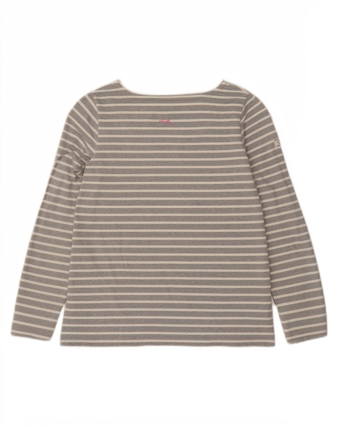 Joules Womens Top Long Sleeve UK 12 Medium Grey Striped Cotton