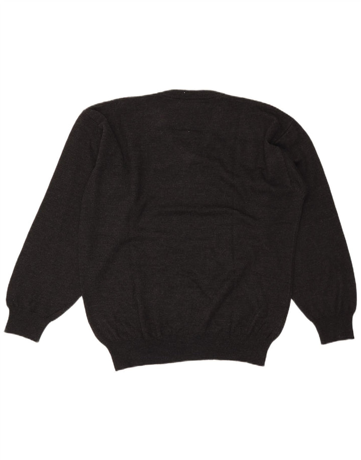 Pulover vintage pentru bărbați cu decolteu în V, XL, gri Argyle/Lână diamant