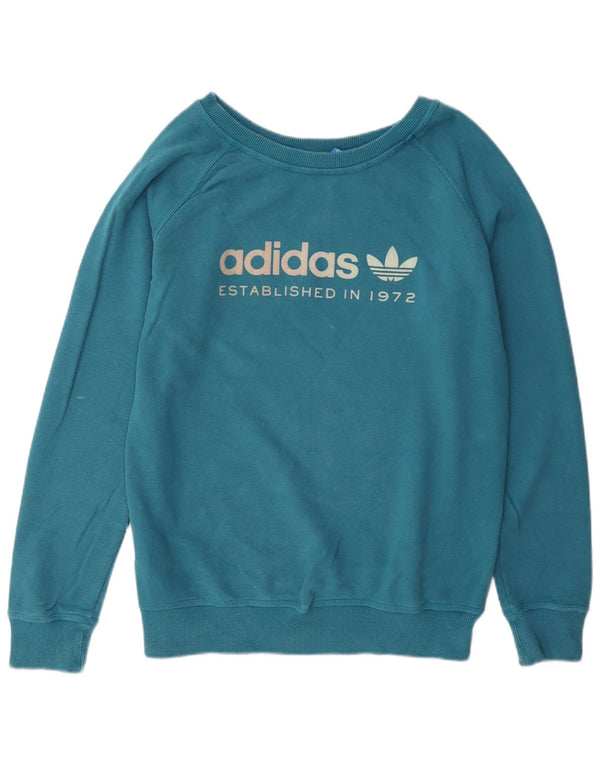 Pulover cu grafic pentru femei Adidas UK 16, mare, albastru, bumbac