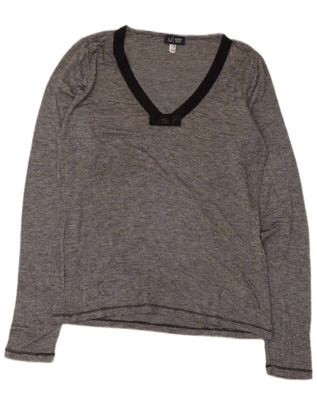 Armani Jeans Top pentru femei cu mânecă lungă UK 12 Medium Grise Pinstripe Viscose