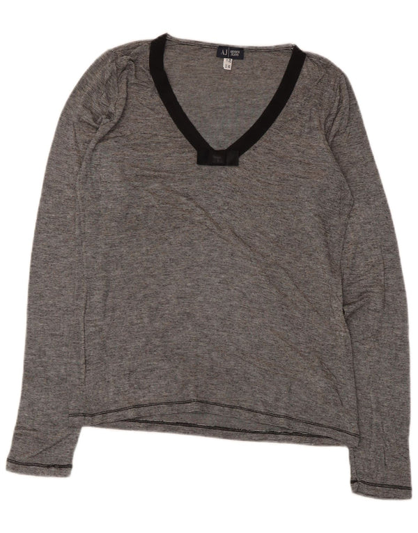 Armani Jeans Top pentru femei cu mânecă lungă UK 12 Medium Grise Pinstripe Viscose