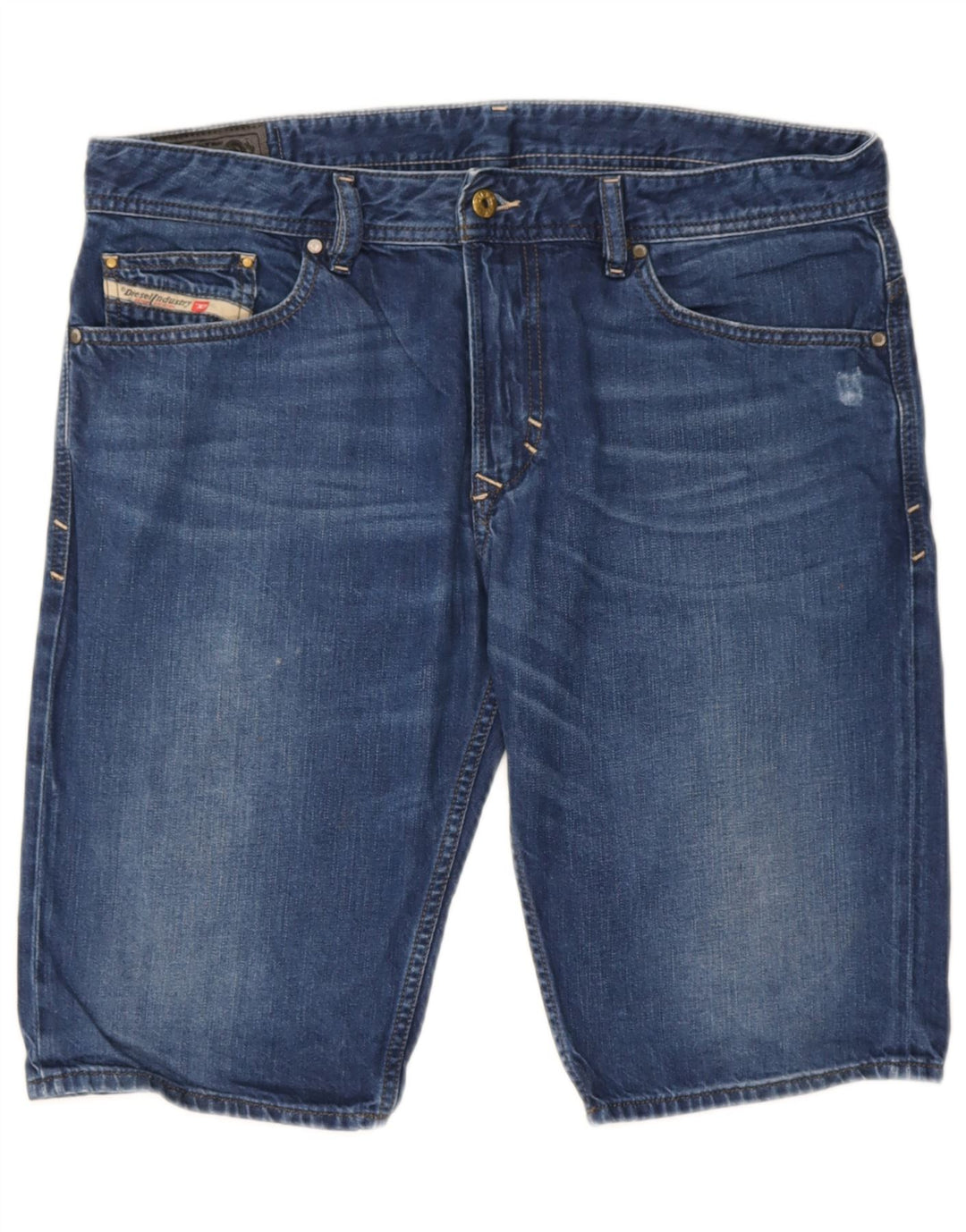 Pantaloni scurți din denim învechit pentru femei Diesel W34, bumbac albastru mare