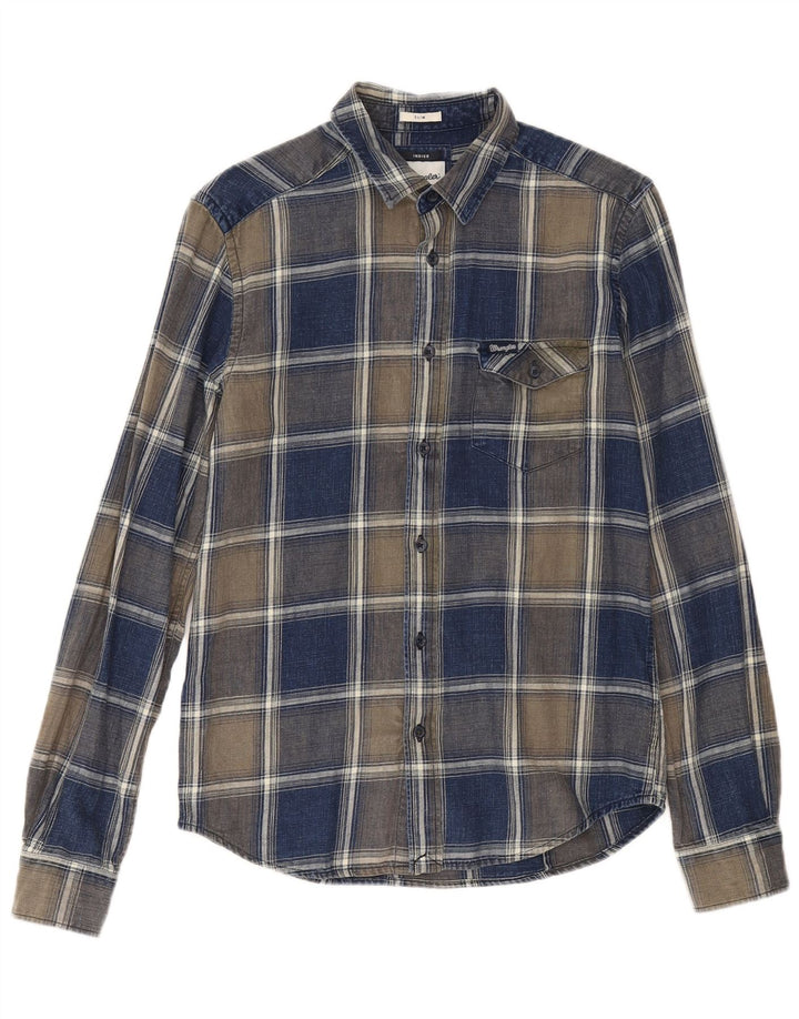 Cămașă de flanel subțire în carouri indigo Wrangler pentru bărbați, cu carouri mici, bleumarin