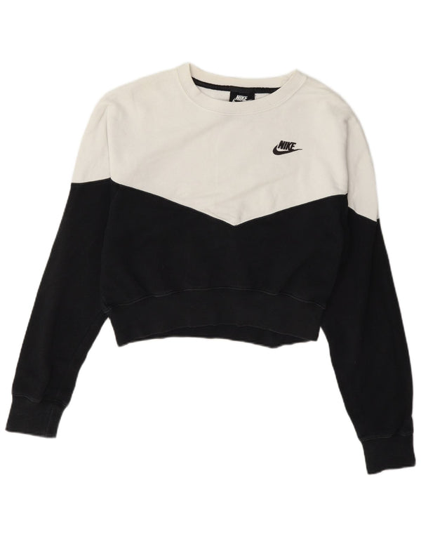 Pulover crop Nike pentru femei UK 10 mic, alb, bumbac color bloc