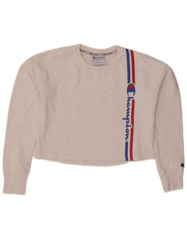Pulover pentru femei Champion Oversized Crop Graphic Pulover UK 10 Small White