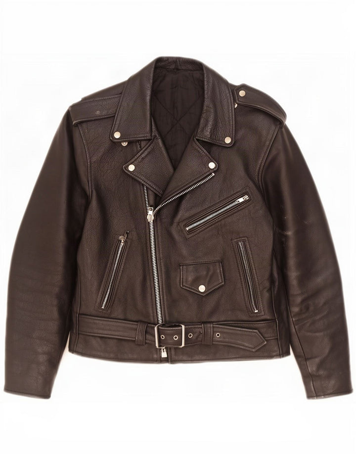 Jachetă de motociclist din piele pentru bărbați de epocă UK 36 Small Black