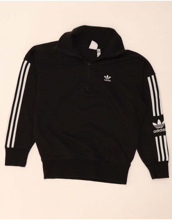 Pulover Adidas pentru femei, supradimensionat, cu grafic, cu fermoar, cu gât, UK 8, mic, negru