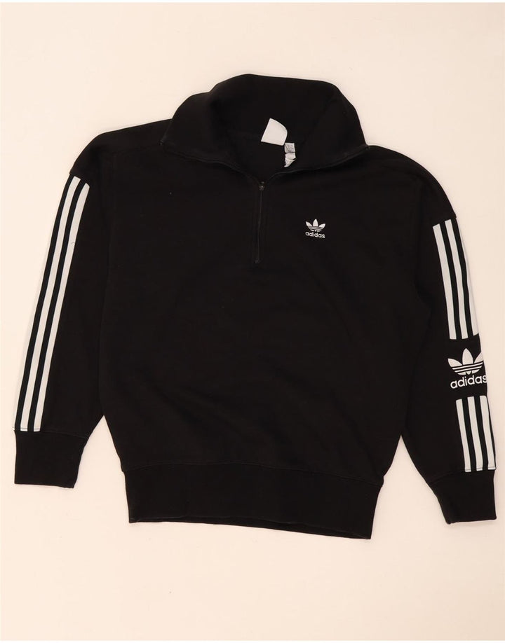 Pulover Adidas pentru femei, supradimensionat, cu grafic, cu fermoar, cu gât, UK 8, mic, negru