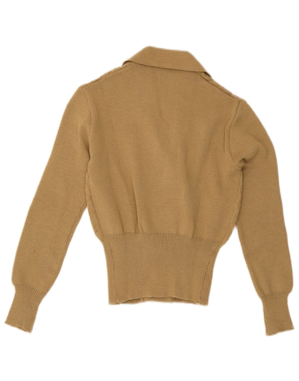 Vintage Womens Crop Cardigan Sweater UK 10 Small Beige