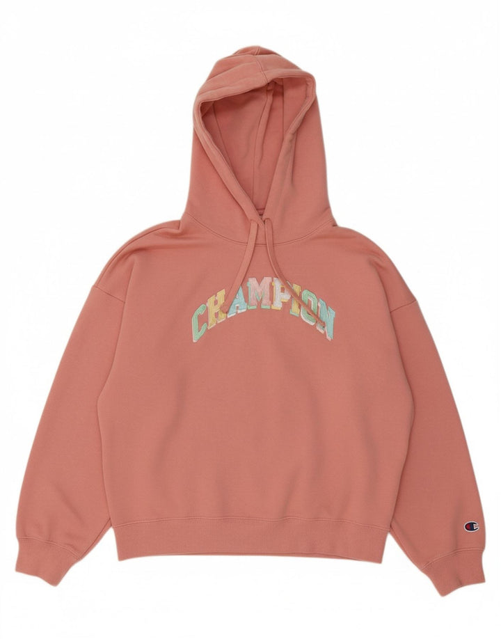 CHAMPION Womens Graphic Oversized Hoodie Jumper UK 14 Medium Pink
