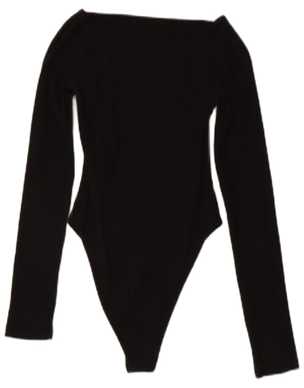 ZARA Womens Long Sleeve Bodysuit UK 12 Medium Black Cotton