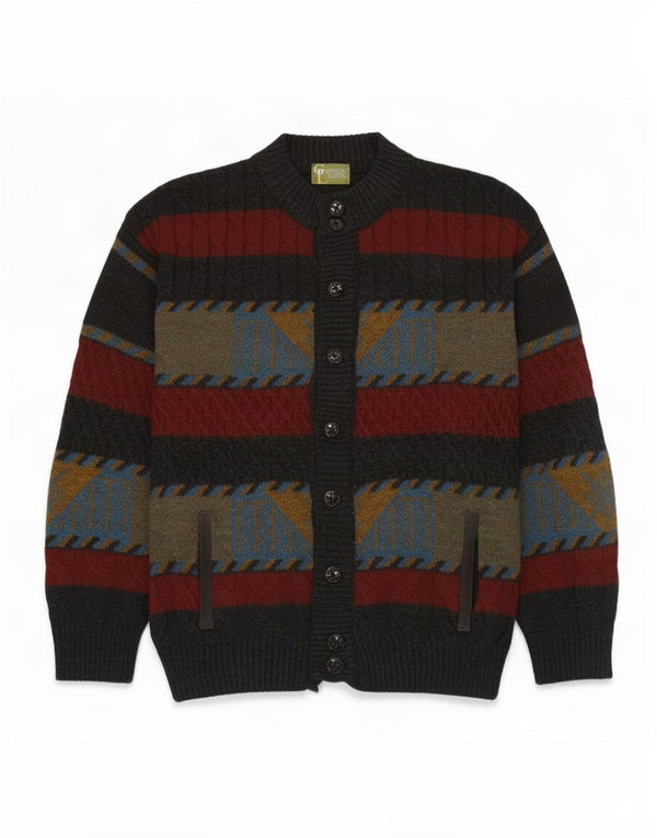 Pulover Cardigan pentru bărbați Green Leaves, mare, multicolor, cu dungi acrilice