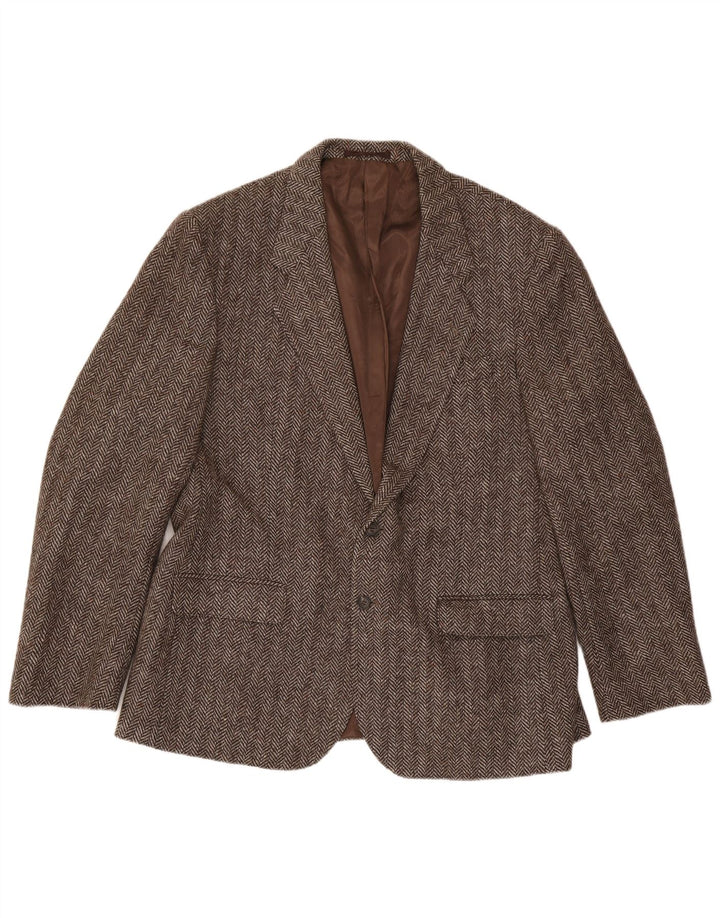 Jachetă pentru bărbați Four Seasons, cu 2 nasturi, Marea Britanie 48 4XL Lână maro cu oase de pește