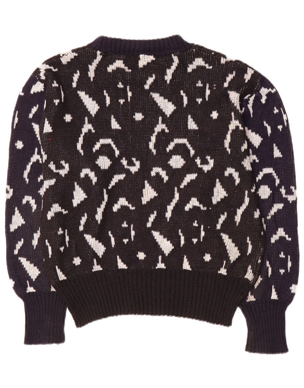 Pulover vintage cu gât țestoasă pentru femei UK 16 mare bleumarin geometric