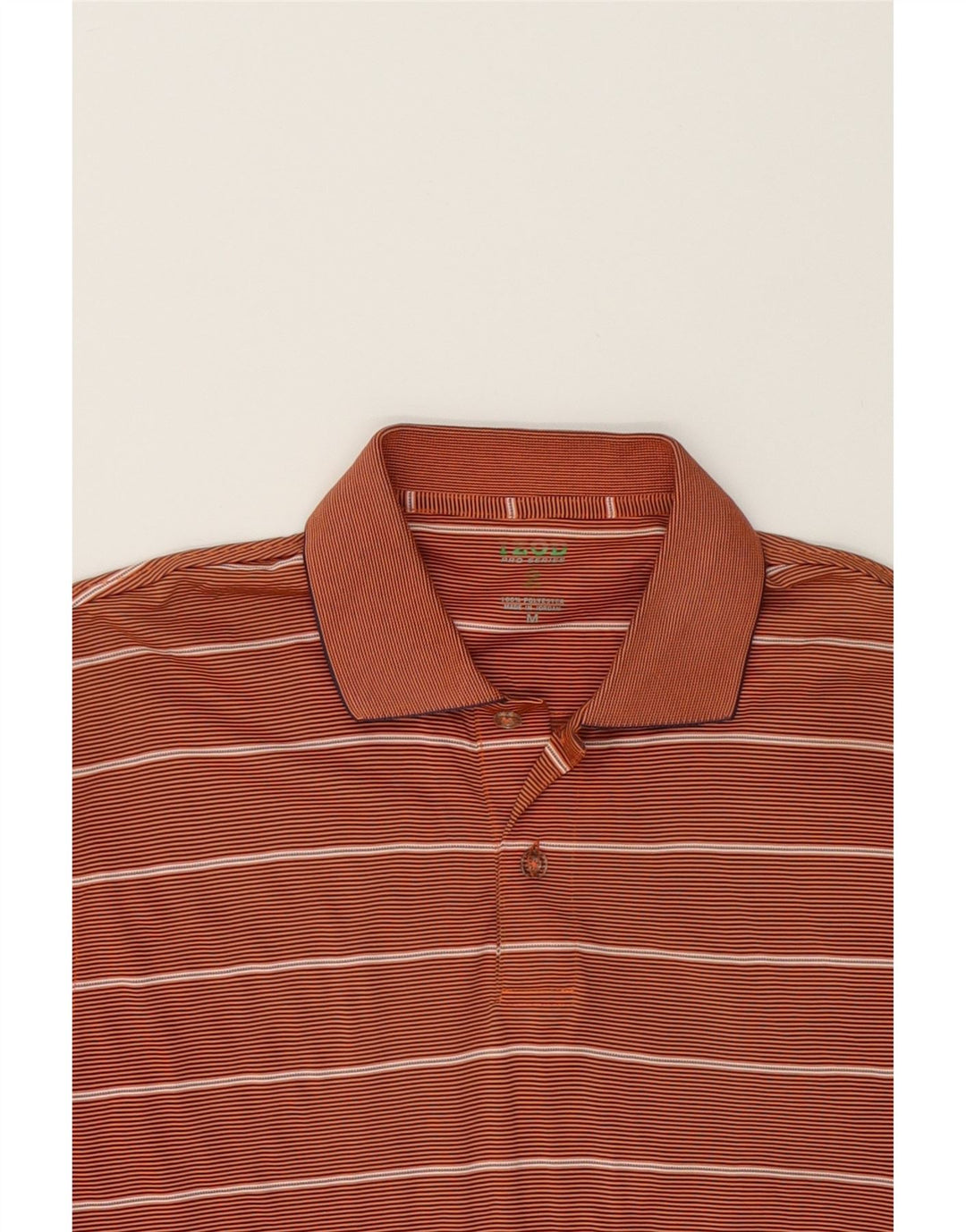 IZOD Mens Polo Shirt Medium Orange Striped Polyester Vintage Izod and Second-Hand Izod from Messina Hembry 