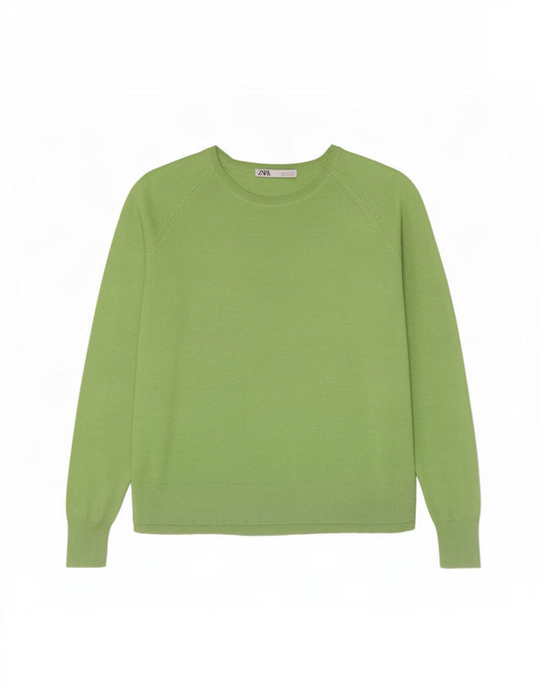 Pulover supradimensionat pentru femei Zara, cu gât de barcă, UK 14, viscoză verde medie