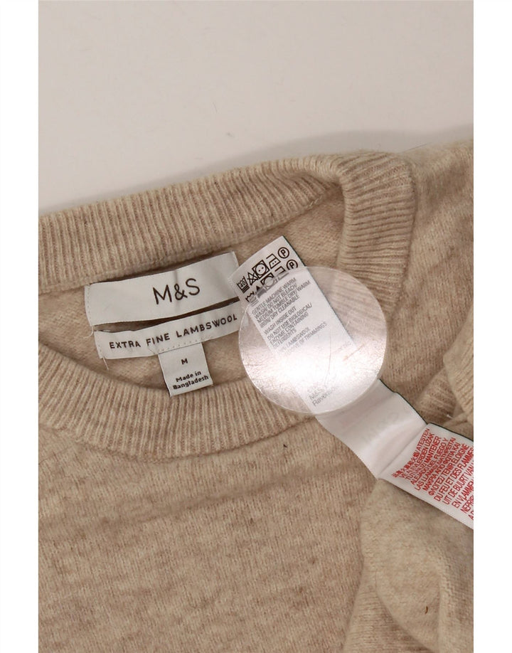 Pulover pentru bărbați Marks & Spencer cu gât roșu din lână de miel, bej mediu