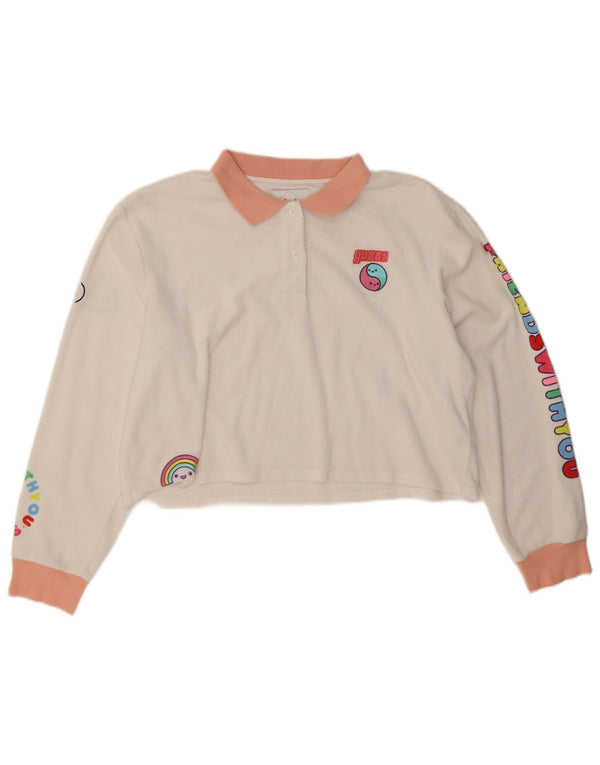 Tricou polo Guess Crop Graphic pentru femei UK 16, mare, alb, bloc de culoare