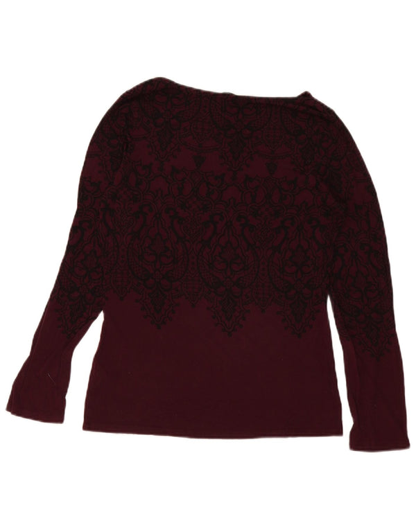 Oasis Top pentru femei cu mânecă lungă UK 12 Medium Burgundy Paisley Viscose