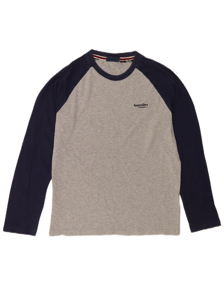 Top pentru bărbați Superdry cu mânecă lungă, gri mediu, bumbac color bloc