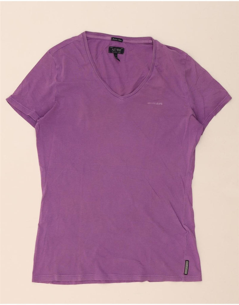ARMANI Womens T-Shirt Top UK 14 Medium Purple Cotton Vintage Armani and Second-Hand Armani from Messina Hembry 