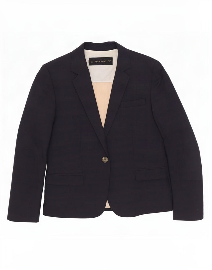 Blazer pentru femei Zara cu 1 nasture UK 12 Medium Bluemarin Bumbac