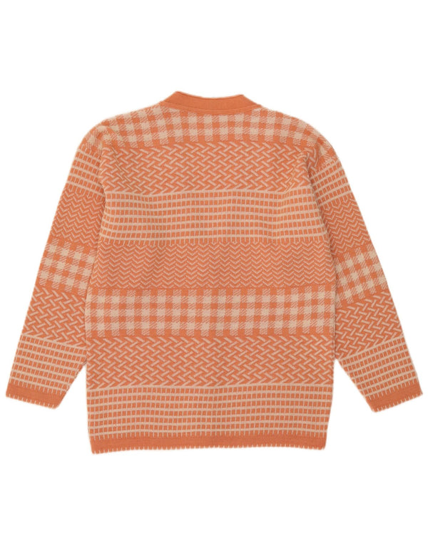 Pulover Cardigan Vintage pentru Damă UK 14 Medium Orange Geometric Acrilic