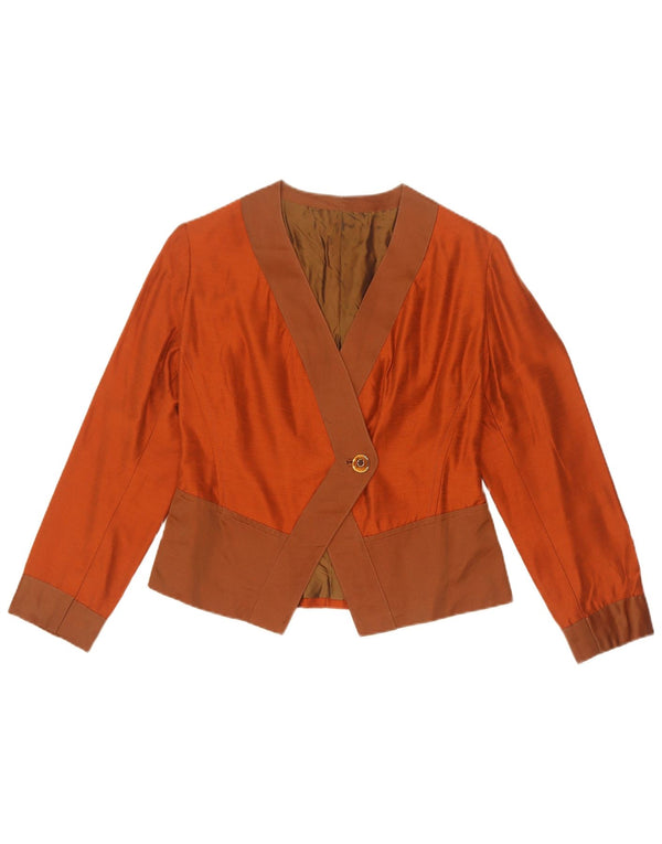 Vintage Womens Crop 1 Button Blazer Jacket UK 10 Small Orange Colourblock