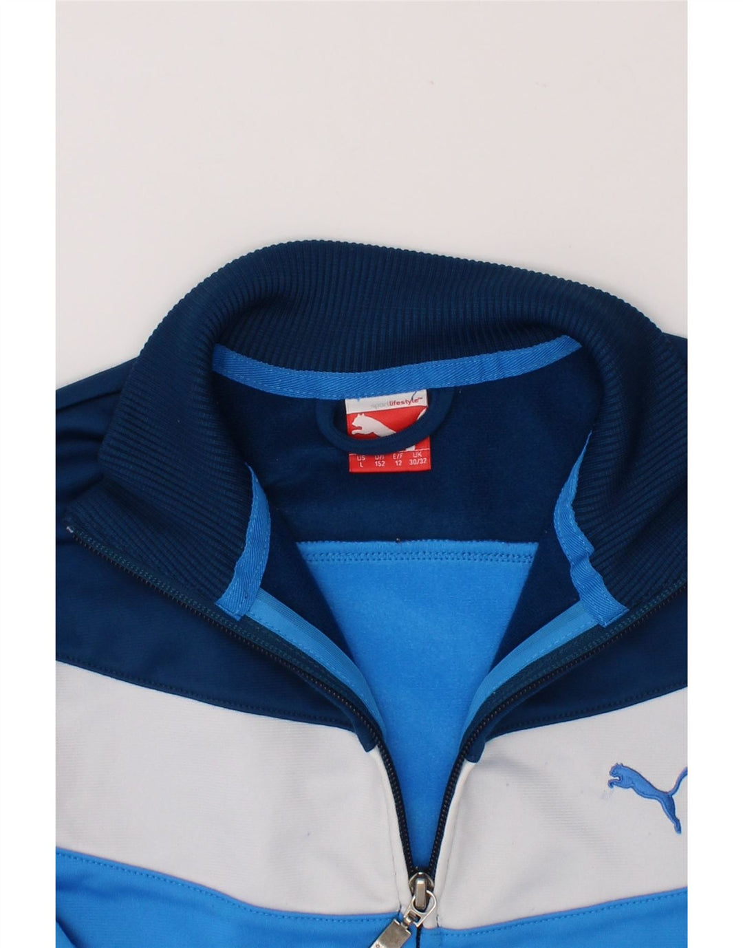 PUMA Boys Tracksuit Top Jacket 11-12 Years Blue Colourblock Polyester Vintage Puma and Second-Hand Puma from Messina Hembry 