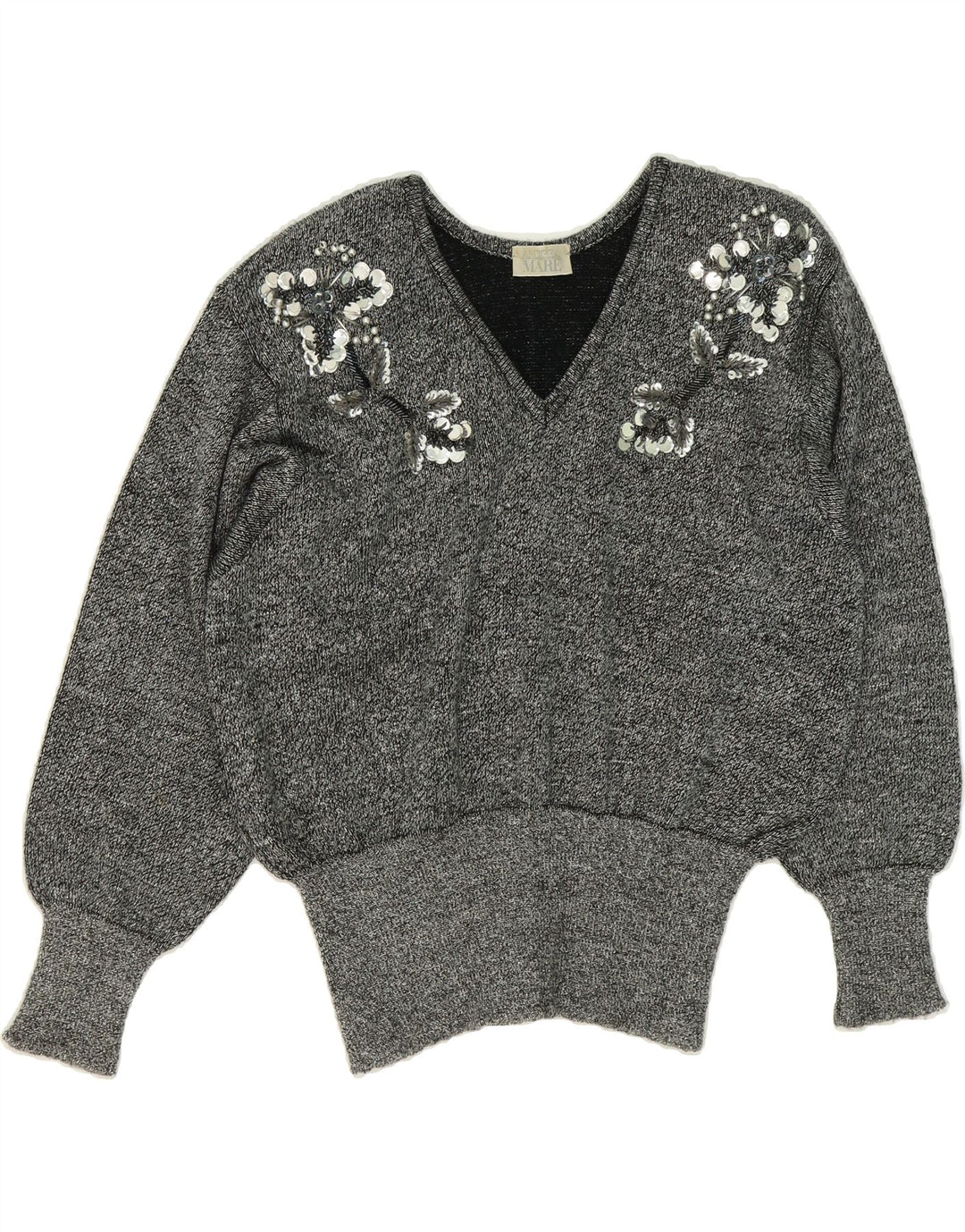 ANDREA MARE Womens V-Neck Jumper Sweater UK 18 XL Grey Vintage Andrea Mare and Second-Hand Andrea Mare from Messina Hembry 