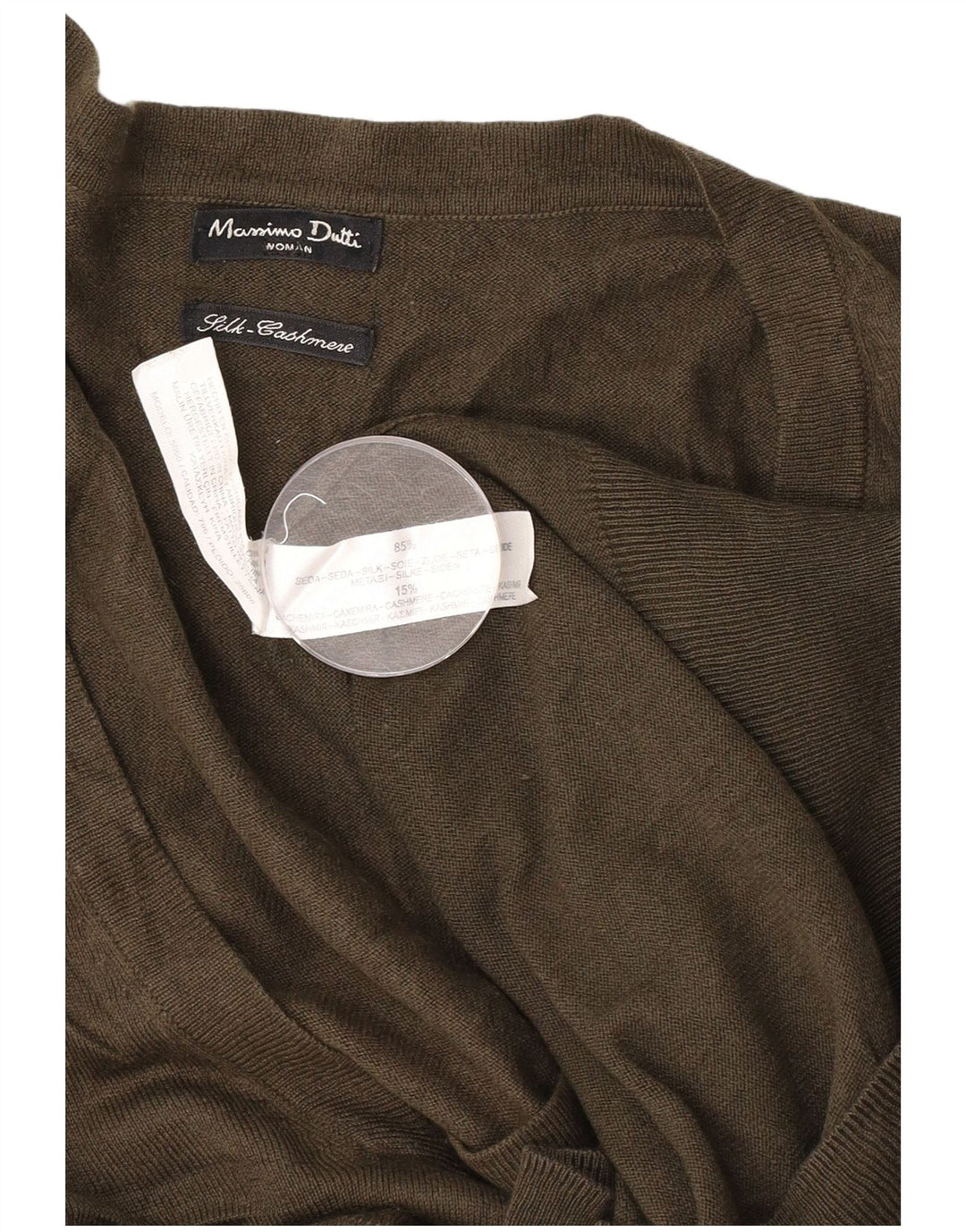 Pulover pentru femei Massimo Dutti cu decolteu în V UK 14 Medium Khaki Mătase