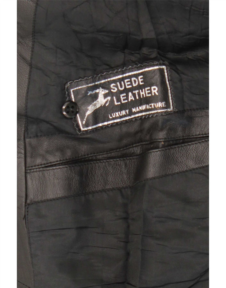 Palton dublu din piele vintage pentru bărbați UK 38 mediu negru