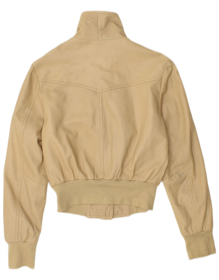 Jachetă Bomber Vintage pentru femei UK 14, mare, bej, piele