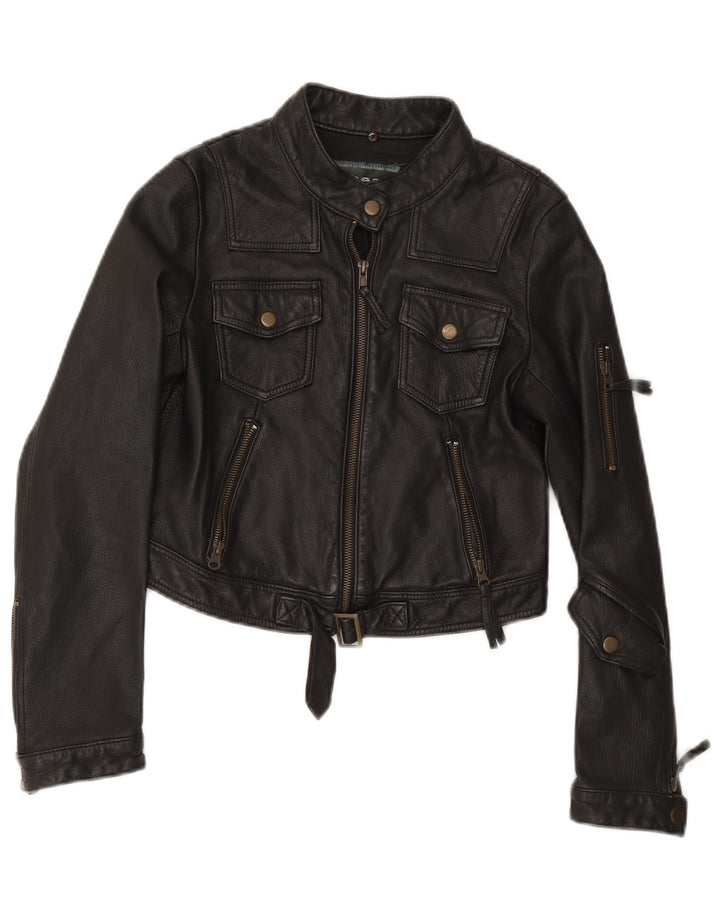 Jachetă de piele vintage pentru motociclist pentru femei UK 12 Medium Black