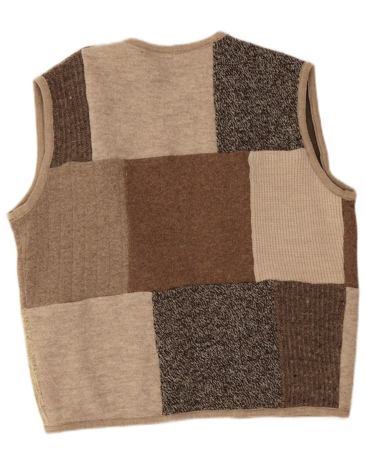 Pulover cardigan deschis fără mâneci vintage pentru femei UK 16 mare, bej, mozaic