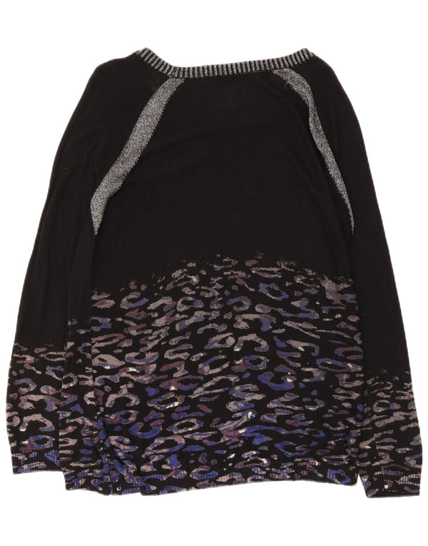 Pulover Desigual pentru femei cu gât de barcă, cu imprimeu animal mic, negru, UK 10