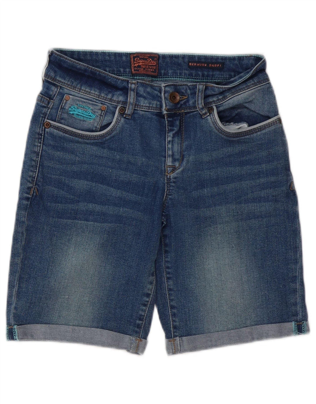 SUPERDRY Bermude denim pentru femei W26 Small Blue Bumbac