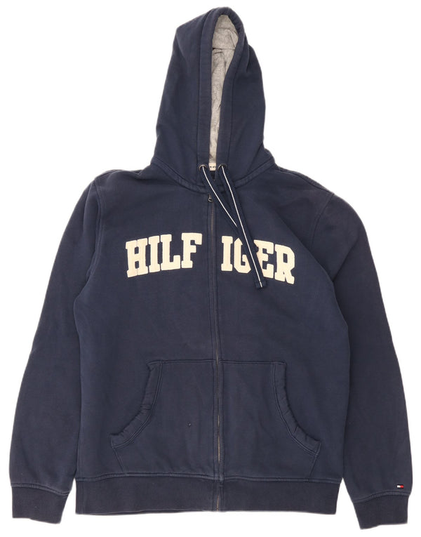 Pulover cu capotă cu fermoar grafic Tommy Hilfiger pentru bărbați, mare, albastru, bumbac