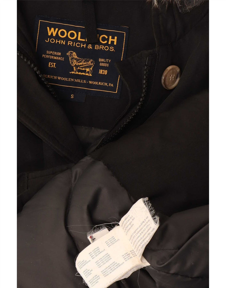 Jachetă căptușită cu glugă Woolrich pentru femei UK 10, bumbac negru mic