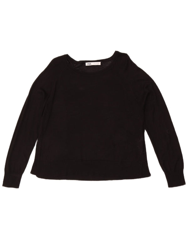 Pulover pentru femei Zara, cu gât de barcă, UK 14 Medium Black Viscose