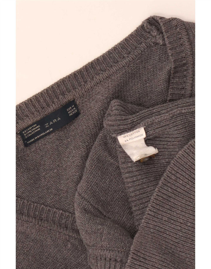 Pulover cardigan pentru femei Zara UK 12, bumbac gri mediu
