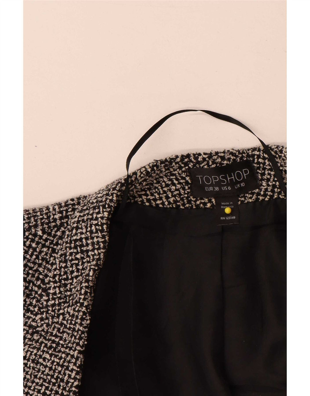 Topshop Jachetă Blazer deschisă pentru femei UK 10 Small Black Check Bumbac