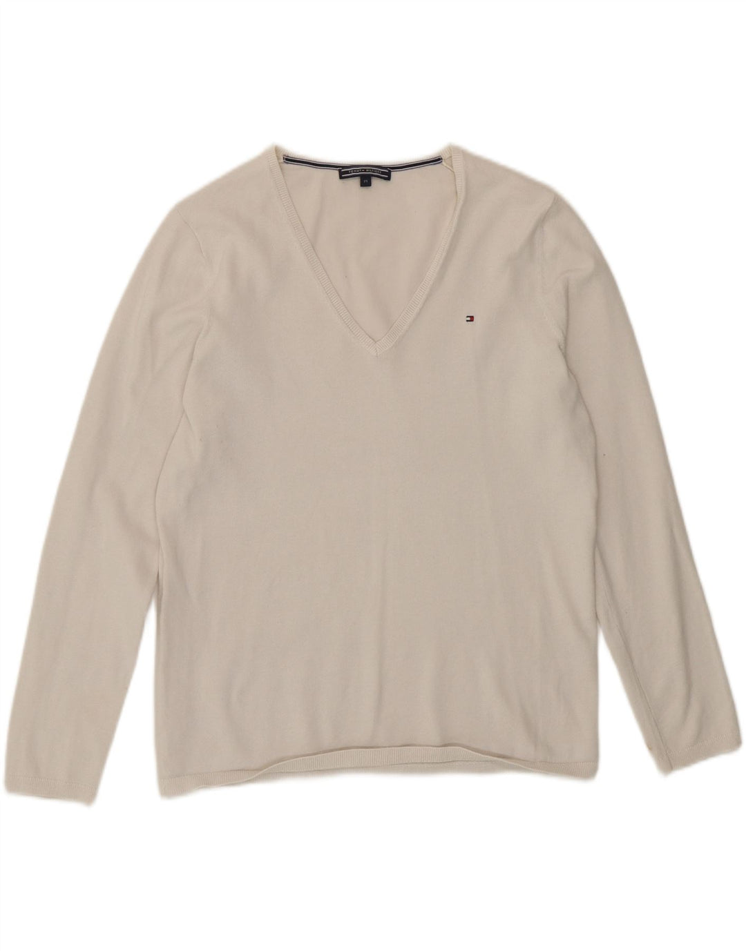 Pulover cu decolteu în V Tommy Hilfiger pentru femei UK 14 Medium White