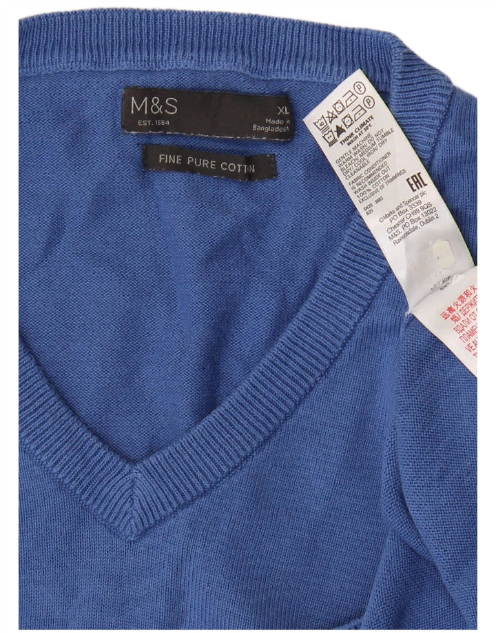 Pulover pentru bărbați Marks & Spencer, cu decolteu în V, XL, bumbac, clasic, albastru