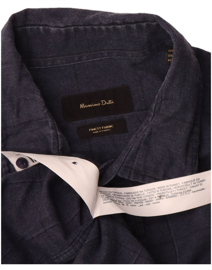 Cămașă Massimo Dutti pentru bărbați, mare din bumbac cu carouri bleumarin